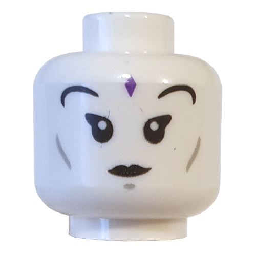 Minifig Head Princess Vania, Dark Purple Bindi, Eyelashes and Eyebrows, Open Mouth / Closed Mouth Print Weiß