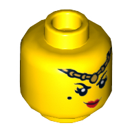 Minifig Head Princess Iron Fan, Gold Headband, Beauty Mark, Red Lips, Neutral / Angry with Red Eyes and Clenched Teeth Print Gelb
