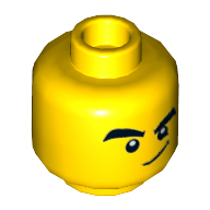Minifig Head Monkie Kid, Thick Eyebrows, Mean Smirk / Angry Print Yellow