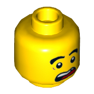 Minifig Head Monkie Kid, Angry / Scared with Open Mouth and Sweat Drop Print Gelb