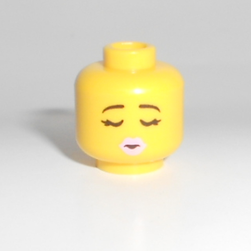 Minifig Head, Eyebrows, Bright Pink Lips, Red Heart-Shaped Sunglasses / Eyes Closed Print Yellow