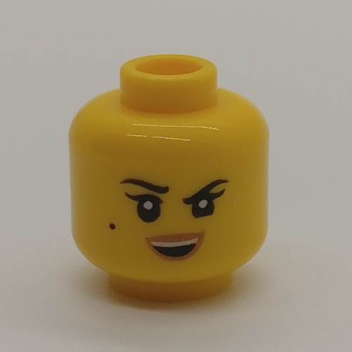 Minifig Head Nya, Eyebrows, Beauty Mark, Smile / HUD with Medium Azure Highlights Print Gelb