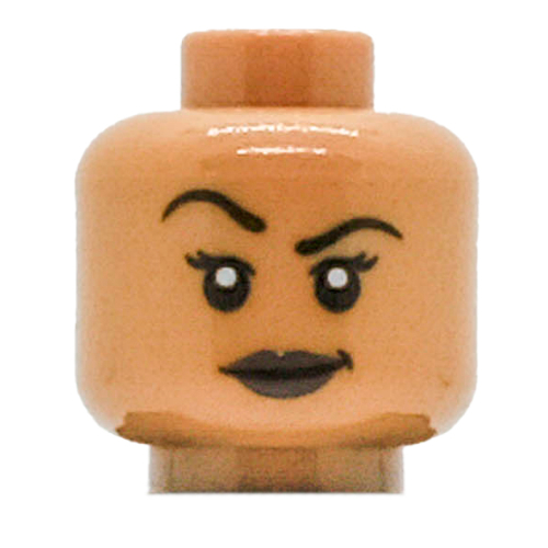 Minifig Head Vixen, Eyebrows, Eyelashes, Raised Right Eyebrow / Smirk Print Medium Nougat