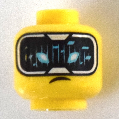 Minifig Head Jay, Reddish Brown Eyebrows, Freckles / HUD with Medium Azure Highlights Print Yellow