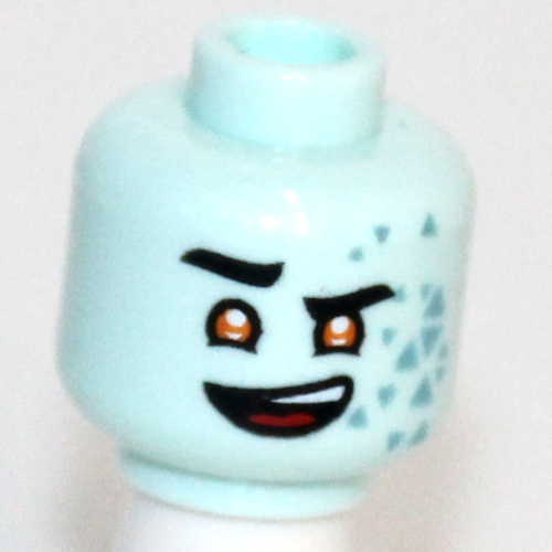 Minifig Head Scott, Eyebrows, Orange Eyes, Medium Blue Triangles, Smile / Handkerchief Over Mouth Print Hellaqua