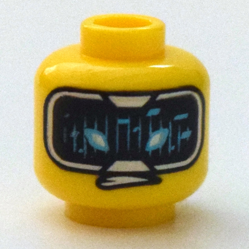 Minifig Head Cole, Eyebrows, Open Mouth / HUD with Medium Azure Highlights Print Gelb