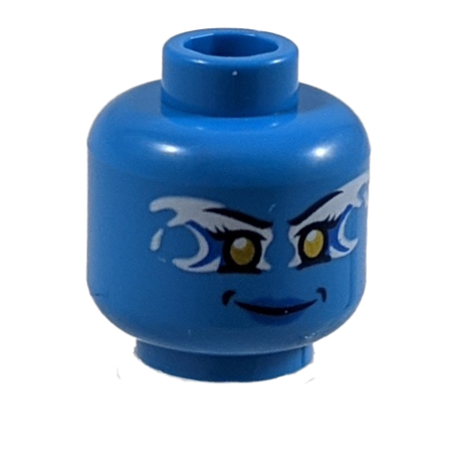 Minifig Head Nya, Yellow Eyes and White and Blue Electricity Print Dark Azure