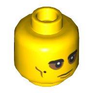 Minifig Head Vito, Eyebrows and Mole, Medium Nougat Cheek Lines, Baggy Eyes / Black Mask Print Gelb
