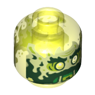 Minifig Head Ghost, Yellowish Green Face, Beard, Sideburns, Slime Mouth and Flames in Back Print Trans-Neon Green