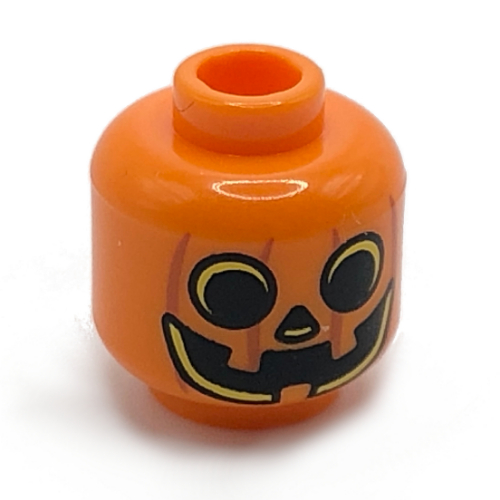 Minifig Head Pumpkin, Jack O' Lantern with Open Circular Eyes with Vertical Lines on Back Print Orange
