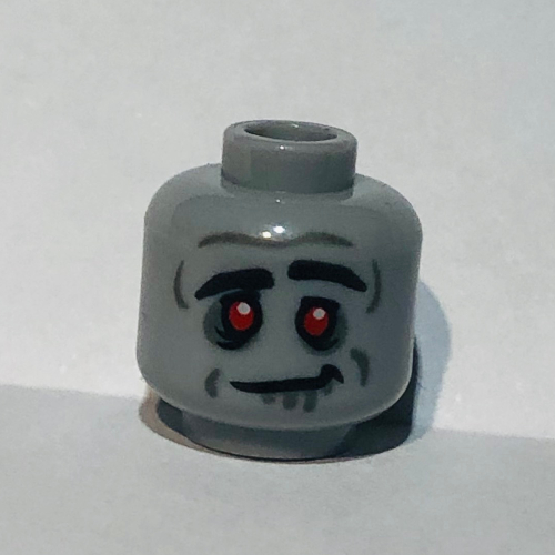 Minifig Head Zombie, Red Eyes, Eyebrows, Silver Lines, Crooked Smile Print Hellblaugrau