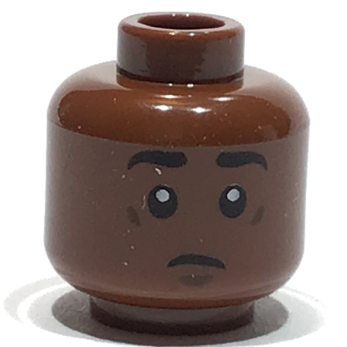 Minifig Head Finn, Eyebrows, Worried / Closed Eyes Print Rotbraun