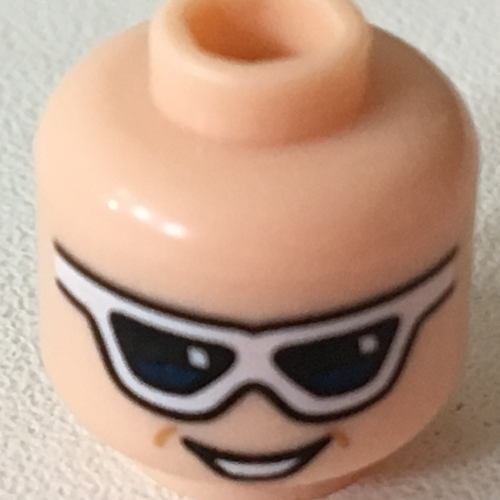 Minifig Head Plastic Man, Sunglasses with Open Mouth Grin Hellnougat