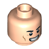 Minifig Head Shazam, Thick Eyebrows, Cheeklines, Smile / Metallic Blue Lightning Bolt Eyes Print Light Nougat