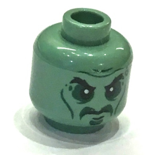 Minifig Head Master Yang, Eyebrows, Cheek Lines and Sunken Eyes Print [Hollow Stud] Sand Green