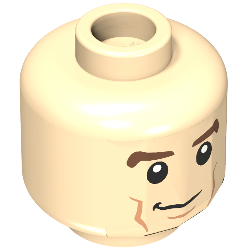 Minifig Head Michael Knight, Brown Eyebrows, Cheek Lines, Smile / Smile with Teeth Print Light Nougat