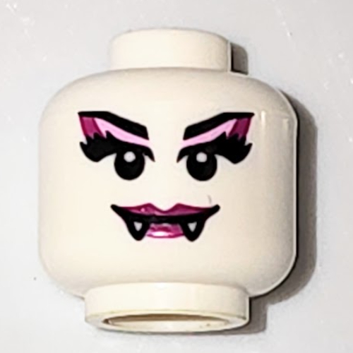 Minifig Head Spider Lady, Magenta Lips, Fangs and Magenta Eye Shadow White