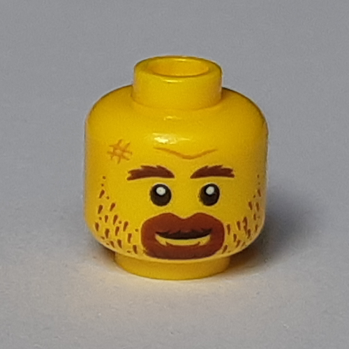 Minifig Head, Reddish Brown Eyebrows, Goatee and Stubble Print Gelb