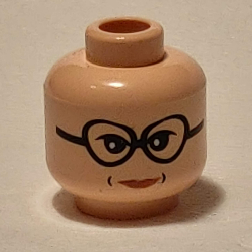 Minifig Head Sybill Trelawney, Large Glasses, Lipstick, Stern Print [Hollow Stud] Hellnougat