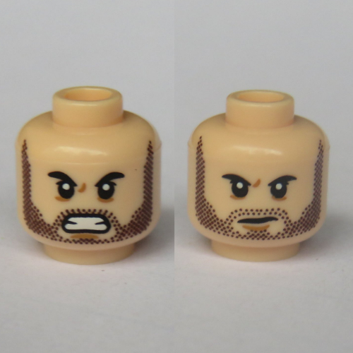 Minifig Head Winter Soldier (Bucky), Dual Sided, Open Mouth, Dark Brown Stubble Beard [Hollow Stud] Hellnougat