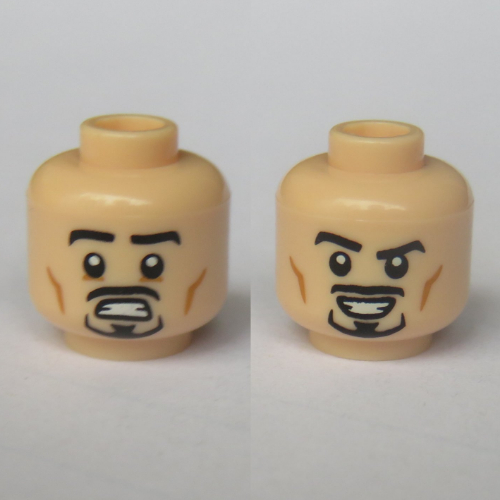 Minifig Head Tony Stark (Iron Man), Open Mouth, Mustache, Goatee, Smiling / Scared Print Hellnougat