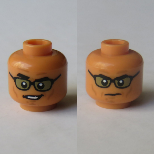 Minifig Head Ian Malcolm, Glasses, Angry with Mouth Closed / Smirk with Raised Eyebrow Print Nougat