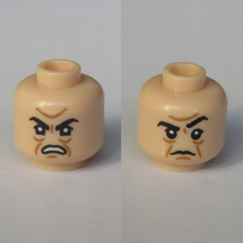 Minifig Head Severus Snape (Boggart), Dual Sided, Open Angry Mouth / Raised Left Eyebrow Print [Hollow Print] Light Nougat