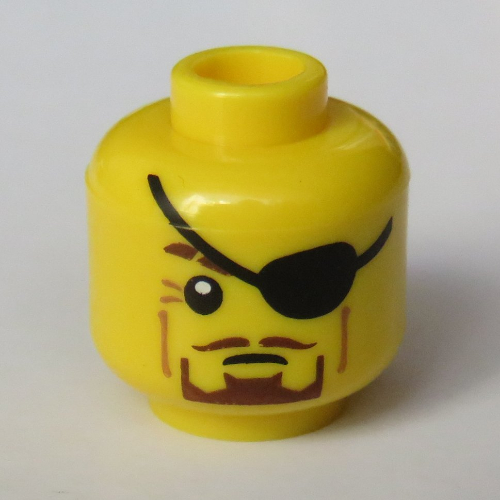 Minifig Head Jay (Future), Brown Beard, Eyepatch Print [Hollow Stud] Yellow