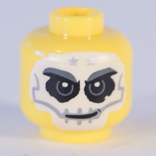 Minifig Head Mohawk, White Face and Two Stars Print [Hollow Stud] Yellow