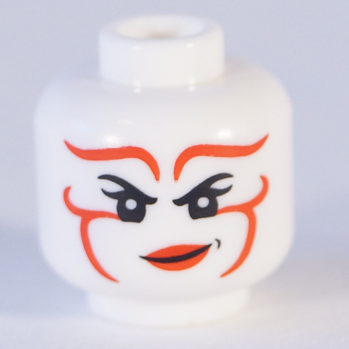 Minifig Head Nya, Red Lipstick, Smile / Scowl Print Weiß