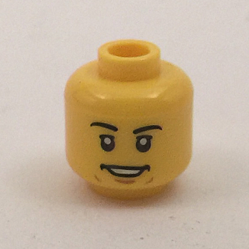 Minifig Head Dareth, Eyebrows, White Pupils, Smile, Teeth Print [Hollow Stud] Gelb
