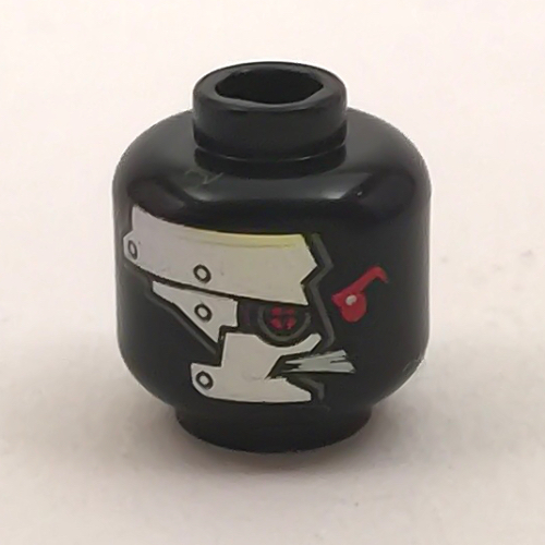 Minifig Head Nindroid, Silver Plating, Mechanical Red Eye Print [Hollow Stud] Black