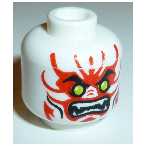 Minifig Head General Kozu, Lime Eyes, White Fangs, Red Face Markings, Mouth, Cheek Lines Print Weiß