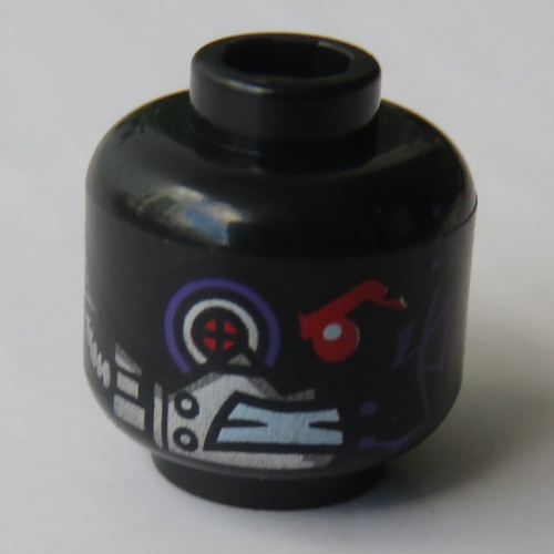 Minifig Head Nindroid, Robot Red Eye, Mechanical Eye, Plating Print [Hollow Stud] Black