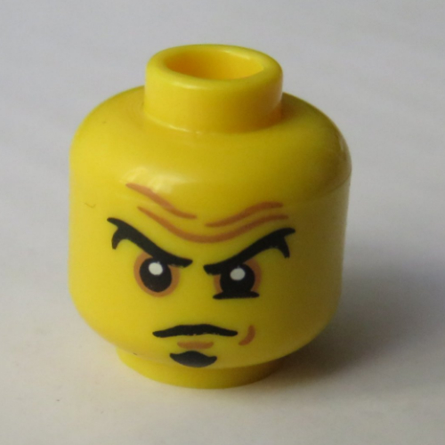 Minifig Head Neuro, Eyebrows, Goatee, Wrinkles, Serious Expression Print Gelb