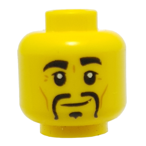 Minifig Head Ray, Eyebrows, Goatee, Crooked Smile / Gray Headband, Scared Print Yellow