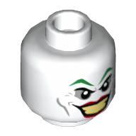Minifig Head Joker, Green Eyebrows, Red Lips, Wide Smile / Disgusted Print White