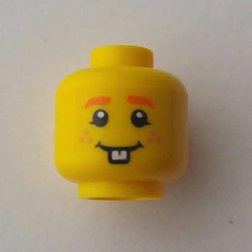 Minifig Head Easter Bunny Guy, Orange Eyebrows, Orange Freckles and Rabbit Teeth Yellow
