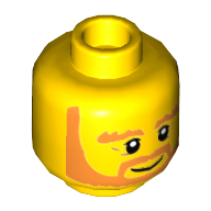Minifig Head King Halbert, Full Orange Beard Around Smile, Bushy Eyebrows, Wrinkles Print [Hollow Stud] Yellow