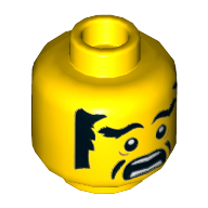 Minifig Head Ray / Takuma, Eyebrows, Sideburns and Cheek Lines, Open Mouth Scared Print [Hollow Stud] Gelb