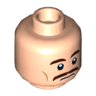 Minifig Head Security Guard, Dual Sided, Brown Eyebrows and Mustache, Cheek Lines, Scared / Neutral Print Hellnougat
