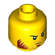 Minifig Head Shark Army / Maddox, Brown Beard, Goatee, Sideburns, Grim, Angry Eyes, Frown Print Yellow