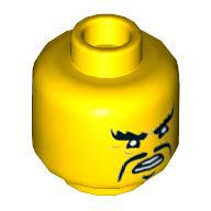 Minifig Head Shark Army / Crusty / Mike, Angry Eyebrows, Long Moustache Fu Manchu Print Gelb