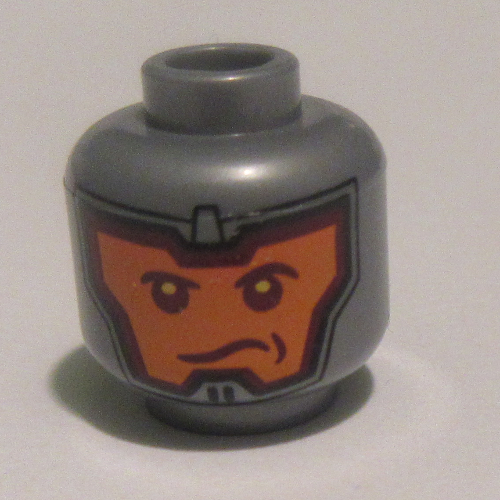 Minifig Head Royal Guard / Soldier, Dual Sided, Balaclava, Orange Face, Dark Red Eyebrows, Determined / Open Mouth Scowl Print [Hollow Stud] Mattsilber