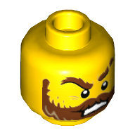 Minifig Head Dwayne, Brown Beard, Eye Brows, Mustache, Angry / Scared Print Yellow