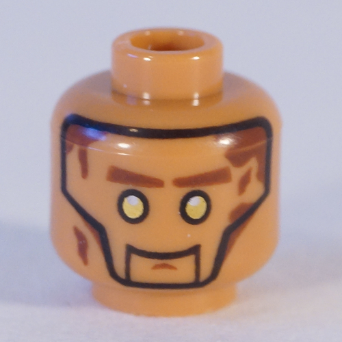 Minifig Head Zane (Echo), Silver Eyes, Brown Eyebrows, Gold Circle Print [Hollow Stud] Mittelnougat