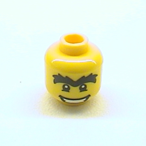 Minifig Head Cave Man, Eyes with White Pupil, Thick Unibrow, Wide Mouth Smile Print Yellow