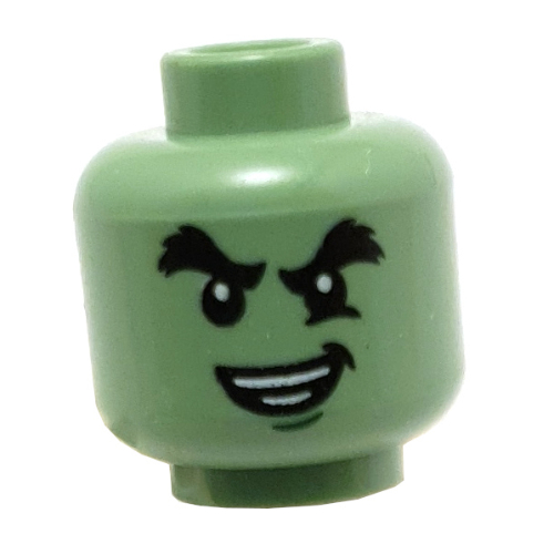Minifig Head Ghost Cole, Bushy Eyebrows, Chin Dimple, Evil Smile / Determined Print Sand Green