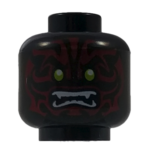 Minifig Head Scout / Swordsman, Lime Eyes, White Fangs and Dark Red Face Decorations Print [Hollow Stud] Schwarz