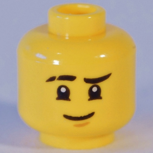 Minifig Head Jay, Dual Sided, Scarred Right Eyebrow, Chin Dimple, Smile / Stern, Eyepatch Print [Hollow Stud] Yellow